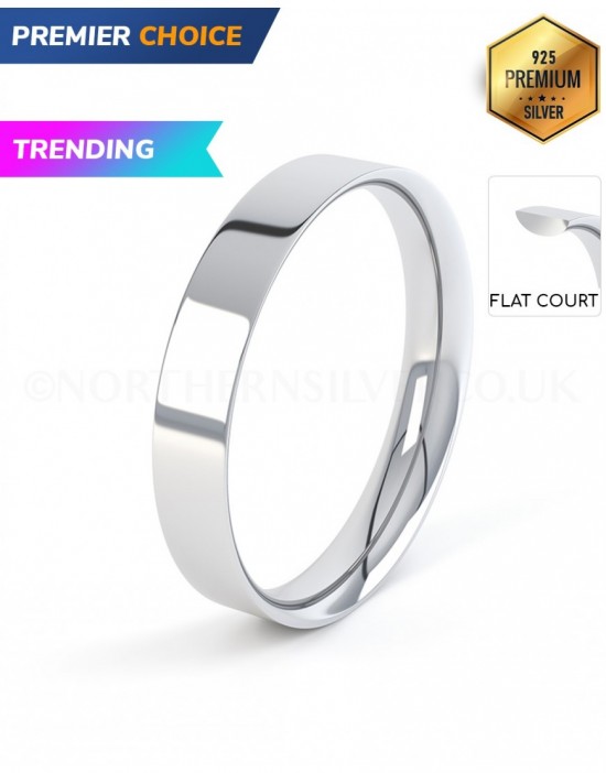 Flat Court Shape Silver Wedding Ring