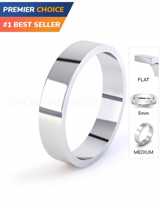 Flat Shape 5mm Medium Weight Silver Wedding Ring