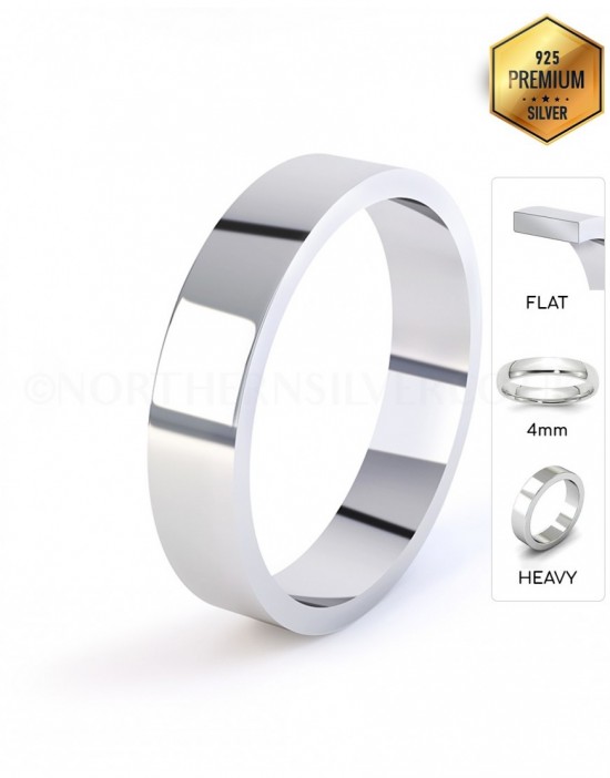 Flat Shape 4mm Heavy Weight Silver Wedding Ring