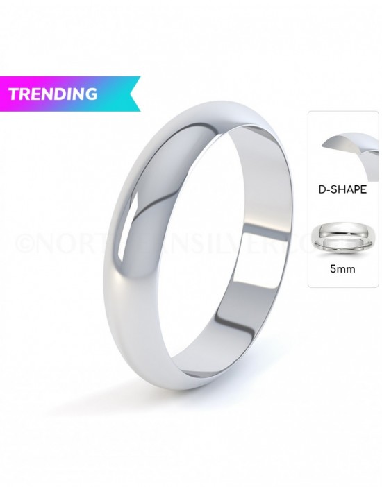 D-Shape 5mm Silver Wedding Ring