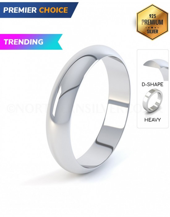 D-Shape Heavy Weight Silver Wedding Ring