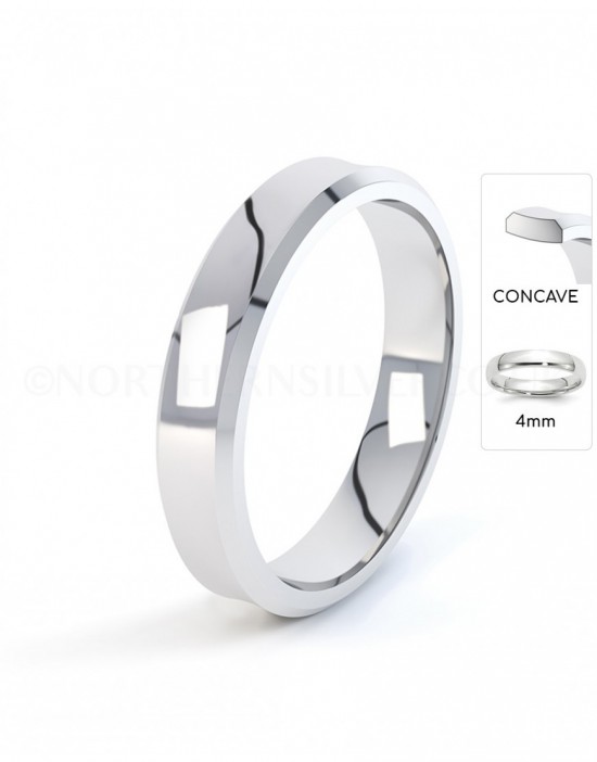 Concave Shape 4mm Silver Wedding Ring