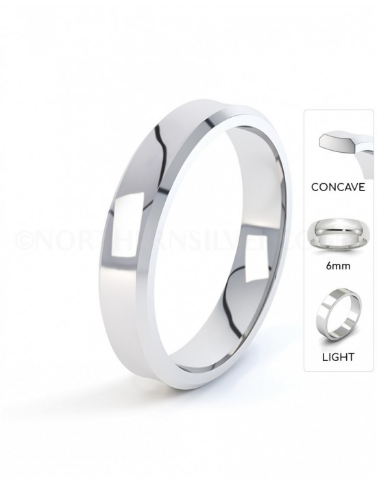 Concave Shape 6mm Light Weight Silver Wedding Ring