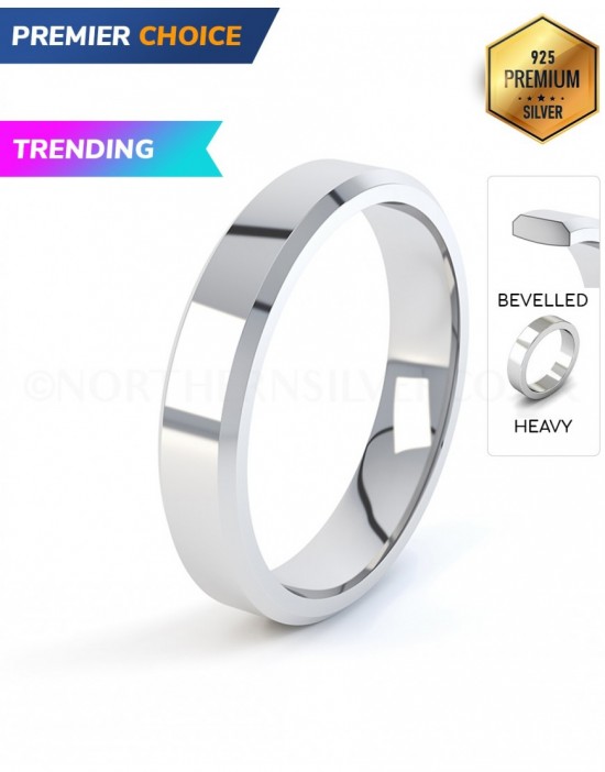 Bevelled Shape Heavy Weight Silver Wedding Ring