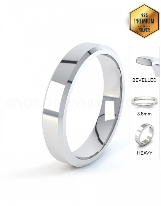 Bevelled Shape 3.5mm Heavy Weight Silver Wedding Ring